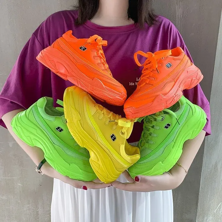 

Soft Casual Thick Sneaker Platform Summer Breathable Mesh Women's Shoes Flat Casual Yellow Sports Shoes Female Orange 2022