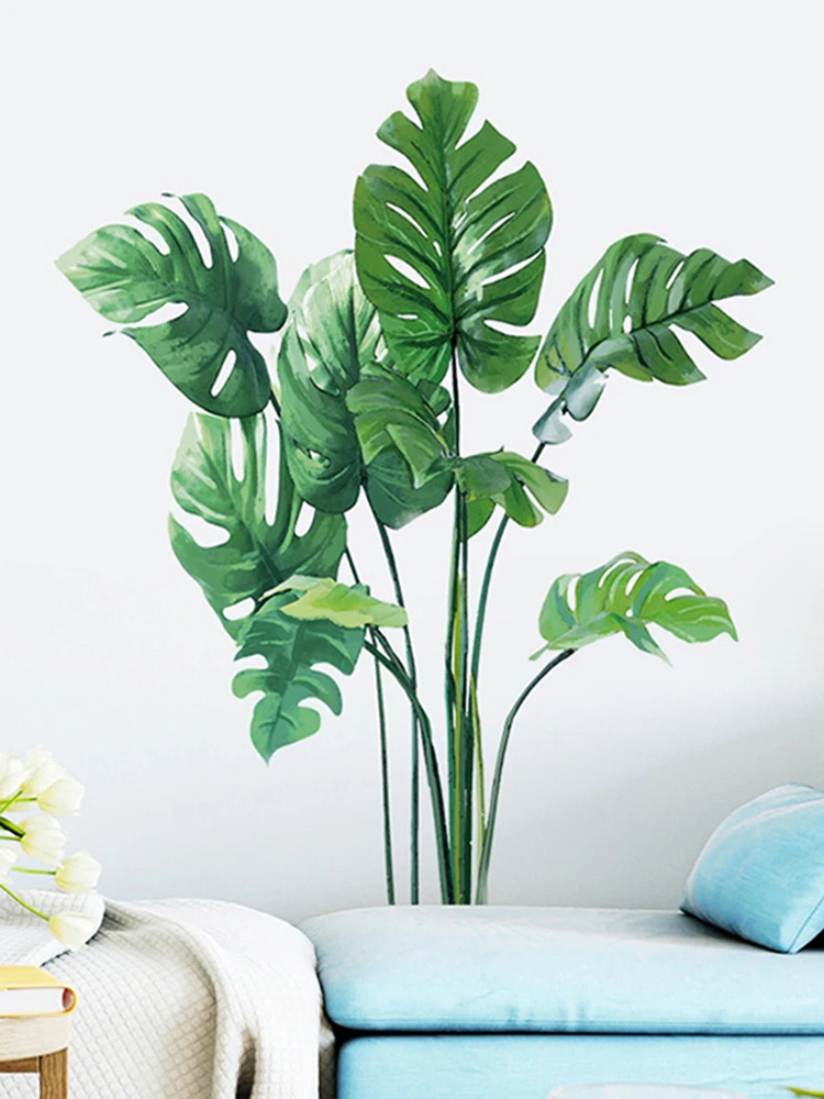 

Large Tropical Green Plant Leaves Wall Stickers Home Room Decor Palm Decal PVC Murals