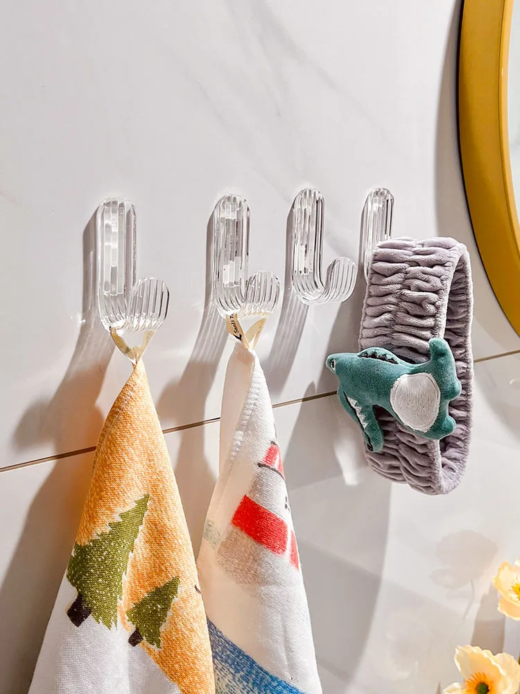 

6pcs Hook Viscose Strong Punch-Free Seamless Wall Bedroom Kitchen Door Behind Acrylic Waterproof Key Clothes Sticky Hook