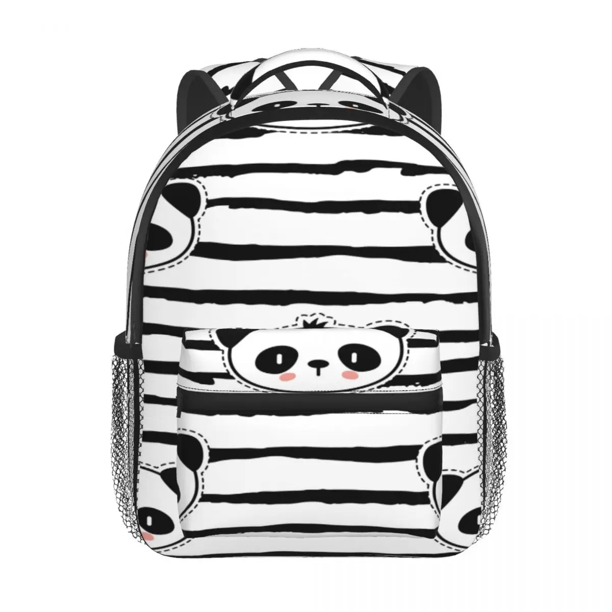 Black And White Panda Bear Strip Pattern Kids Backpack Toddler School Bag Kindergarten Mochila for Boys Girls 2-5 Years