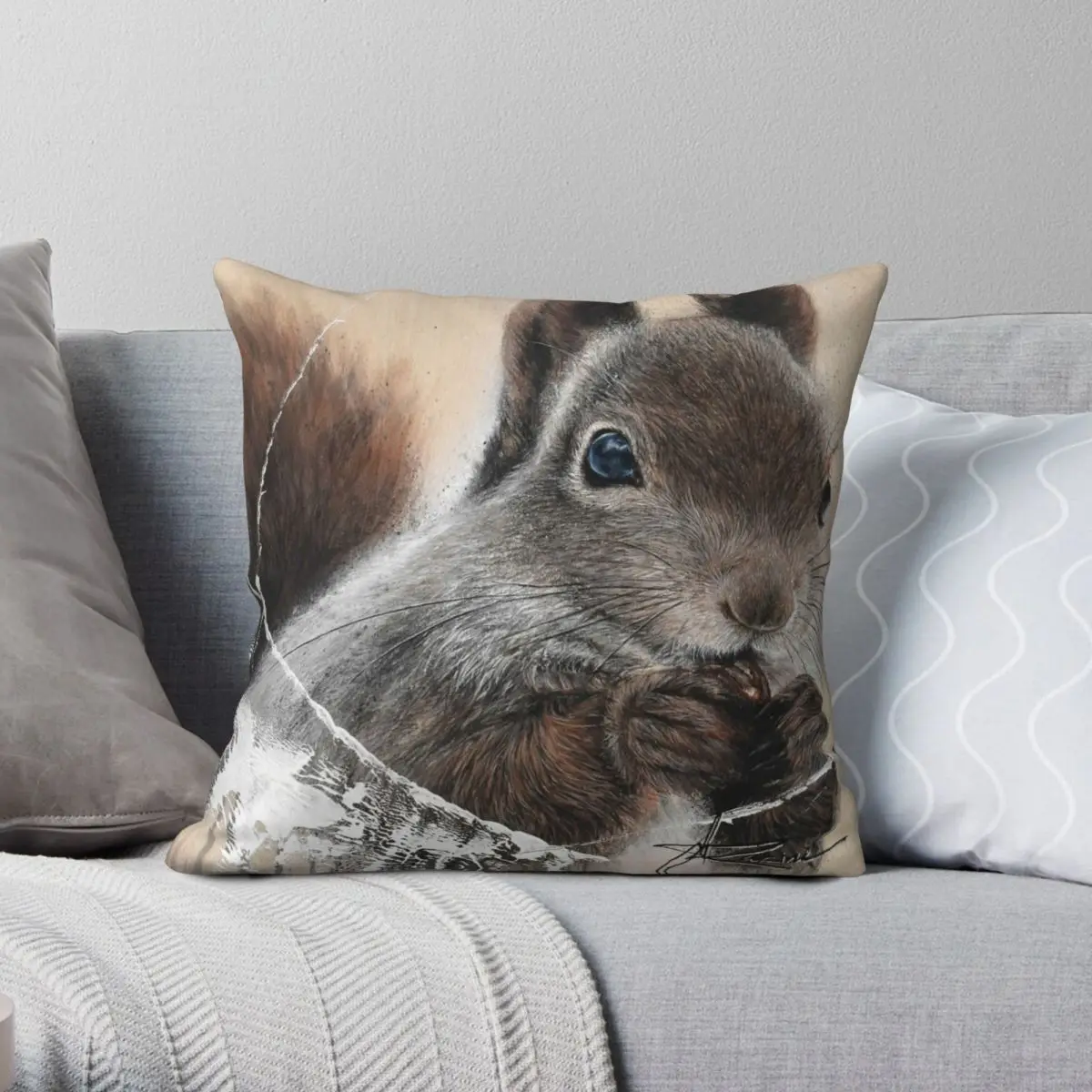 

Чехол на квадратную подушку Oh Squirrel из полиэстера и льна