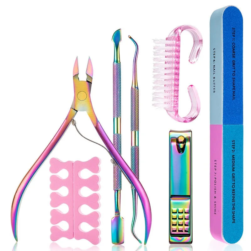 Stainless Steel Cuticle Pusher Nipper Dead Skin Remover Manicure Cleaner Care Nail Art Tool Kit All for Set Accessories |