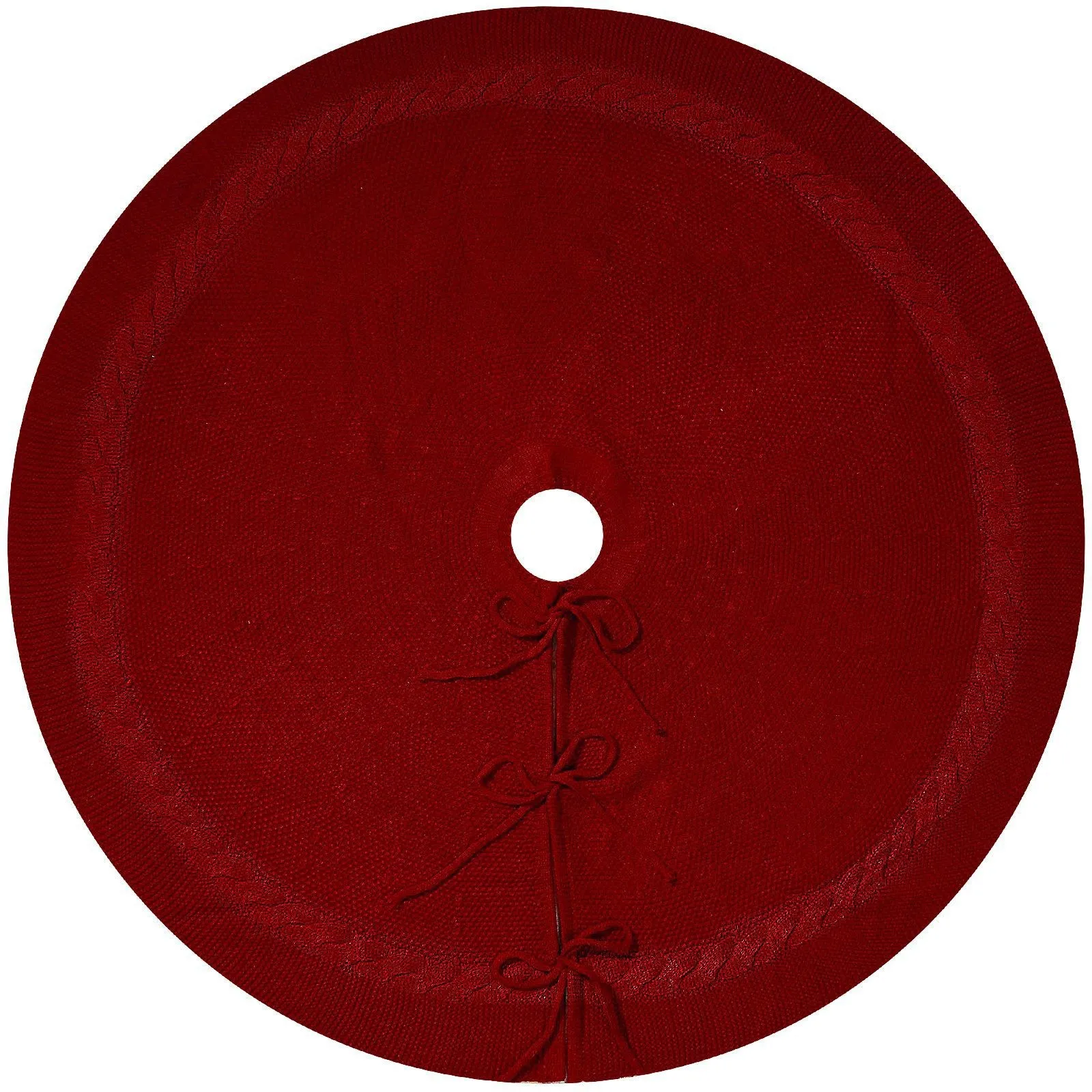 

Кабельная вязаная юбка для рождественской елки, красный/кремовый