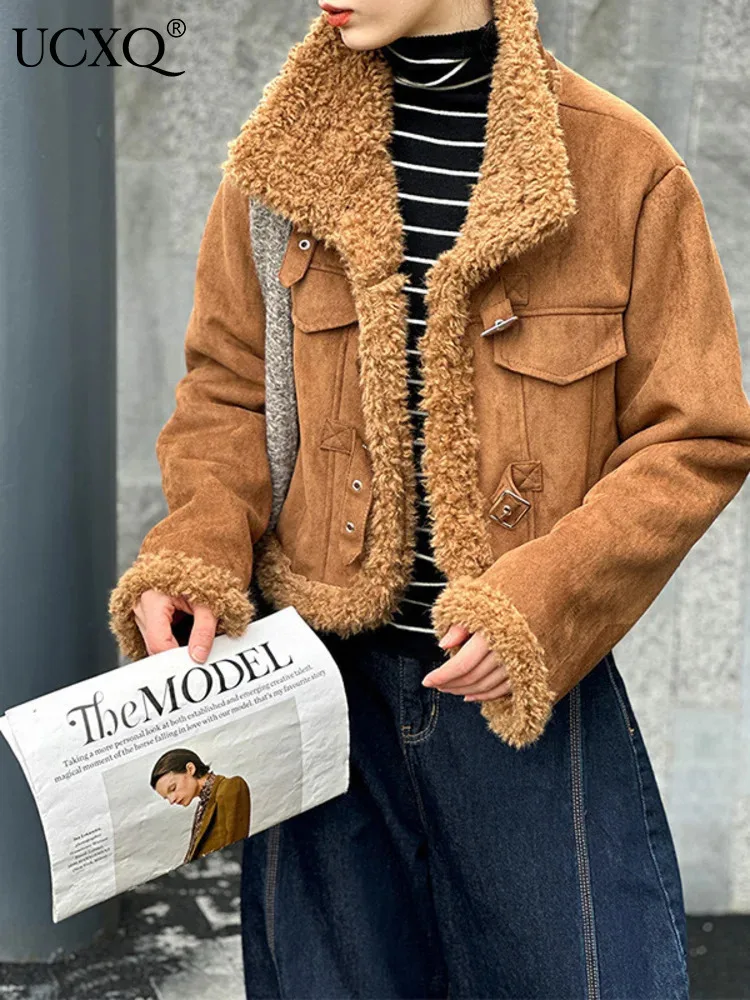 UCXQ винтажное женское пальто с уличным воротником-стойкой уникальная