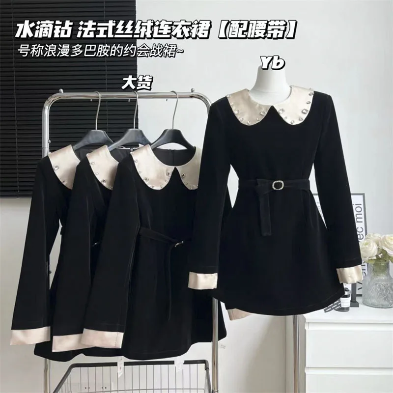 

Vintage Cute Black Commuter Mini Dress For Women Skirt Summer Korean Fashion Women's Clothe