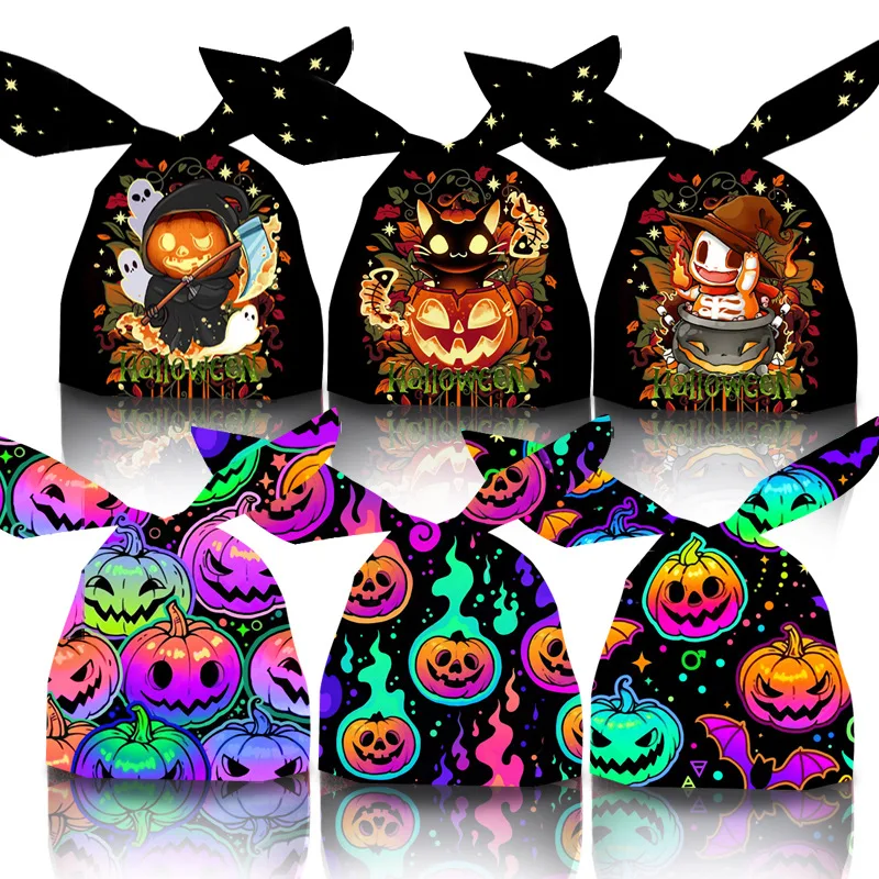 

50pcs/set Halloween Gift Bag Pumpkin Ghost Bat Snack Packaging Bag Kids Gift Bag DIY Packaging Supplies Baking Decoration