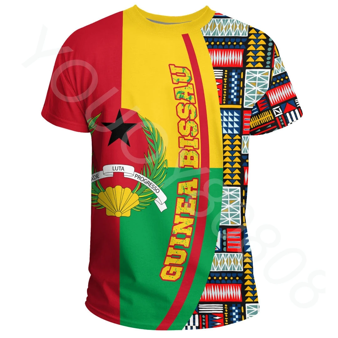 

African Clothing Guinea Flag and Kent Pattern Special T Shirt Men Short Sleeve Summer Street Simple Casual Print T Shirt