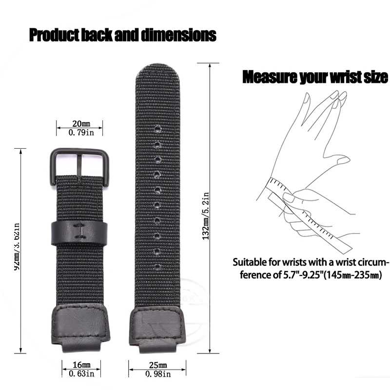 16mm Nylon Leather Strap Suitable for Casio DW5600 GA110 GA2100 AWG-M100 GA-700 Men's Outdoor Sports Watch Band Accessories
