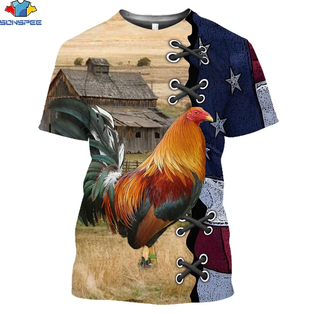 

SONSPEE 3D Print Men's Women's T-shirts Country Style Farmhouse French Gaul Rooster Summer Sports Street Retro T-shirts New Tops