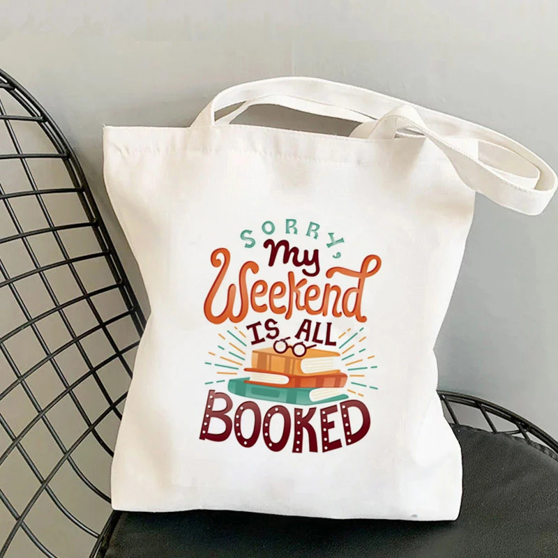 

My Weekend Is All Booked Tote Bag Stylish Canvas Book Totes Book Bookbag Reading Handbag Casual Bags Totebag for Students