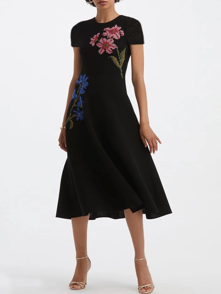 

Женское Сетчатое платье средней длины, черное элегантное винтажное Повседневное платье с вышивкой, дизайнерское платье для вечерние, лето ...