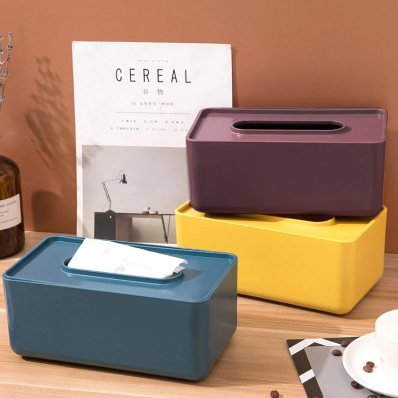 

Plastic Tissue Box Cover Solid Color Rectangular Napkin Holder Case Dispenser
