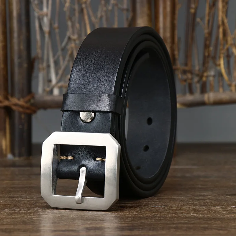 Trendy New Thickened Glossy Pure Cowhide Stainless Steel Belt Men's Italian Leather Pin Buckle Luxury Brand Design Belt A2830