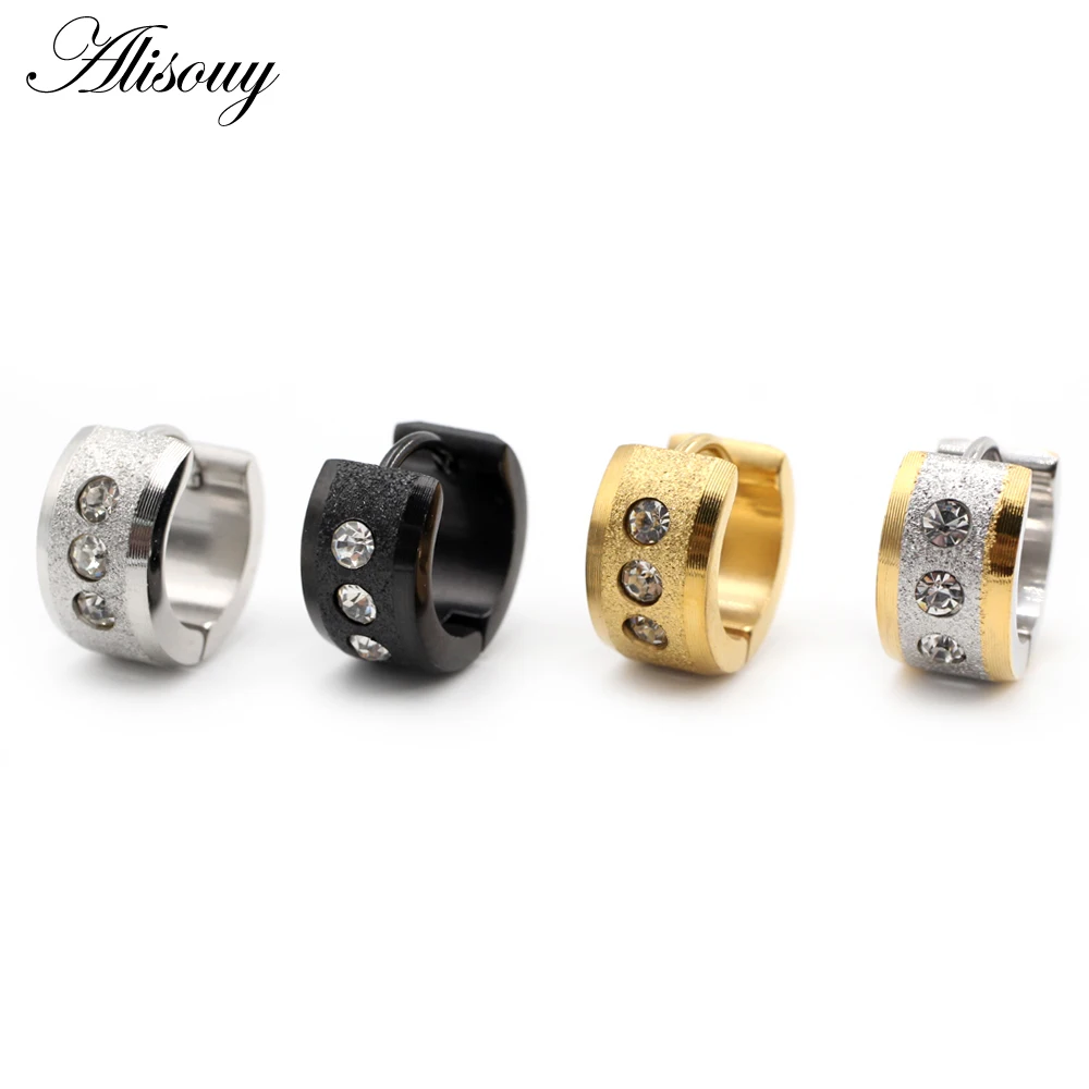 

Alisouy 2pc New 316L Stainless Steel Hoop Earrings for Women Men CZ Stone Punk Style Small Earrings Jewelry Wholesale