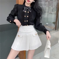 mini skirt white office lady fashion suits female palace luxury korean temperament shirt jacket pleated skirt of tall waist