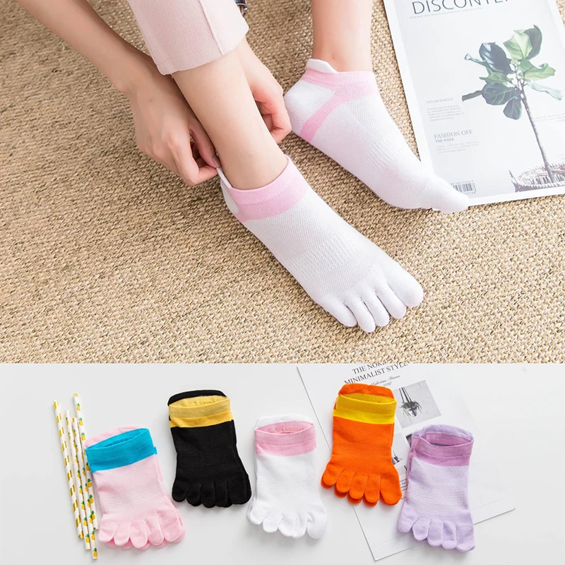 

One Pair New Women Girl Socks Cotton Five Finger Sockss Casual Toe Sock Colorful Solid Color Socks Summer Breathable Ankle