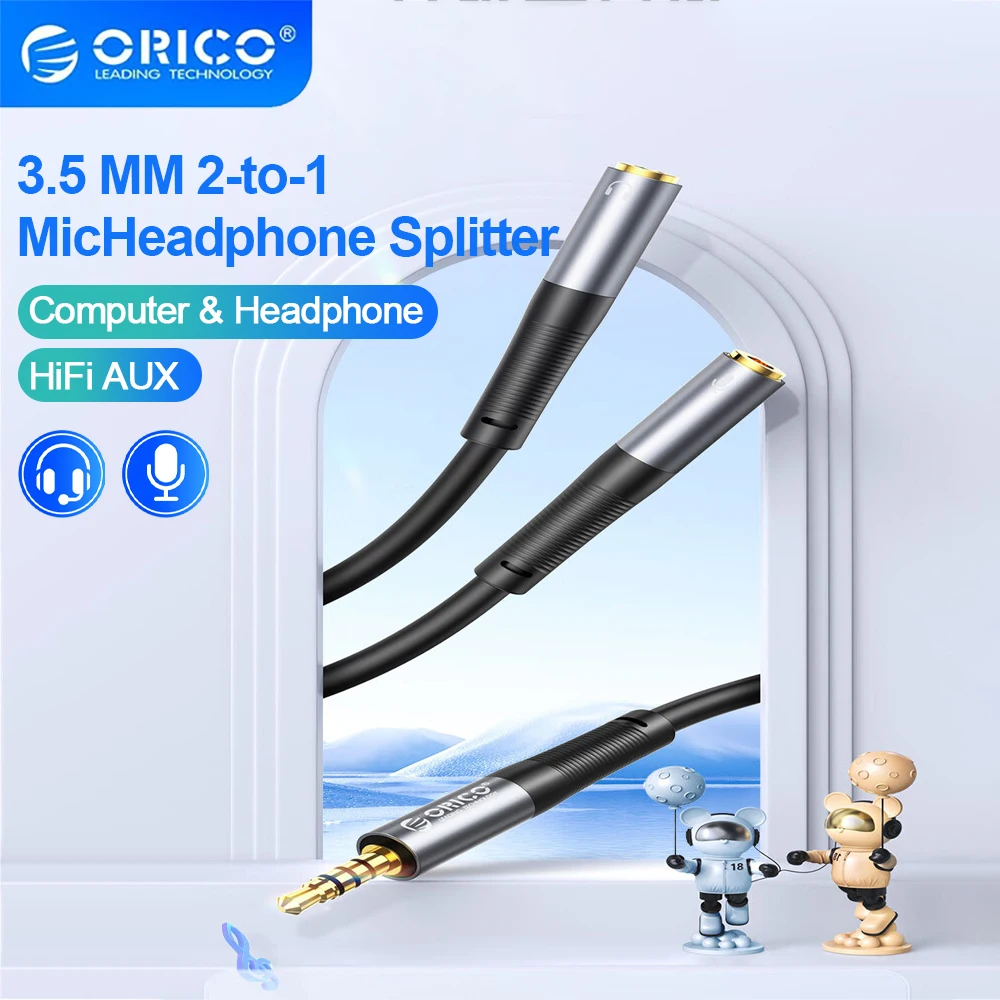Сплиттер для наушников ORICO 3,5 мм, микрофонный кабель, микрофон, жидкий силиконовый провод для ПК, ноутбука, гарнитура, Nintendo Switch Speaker