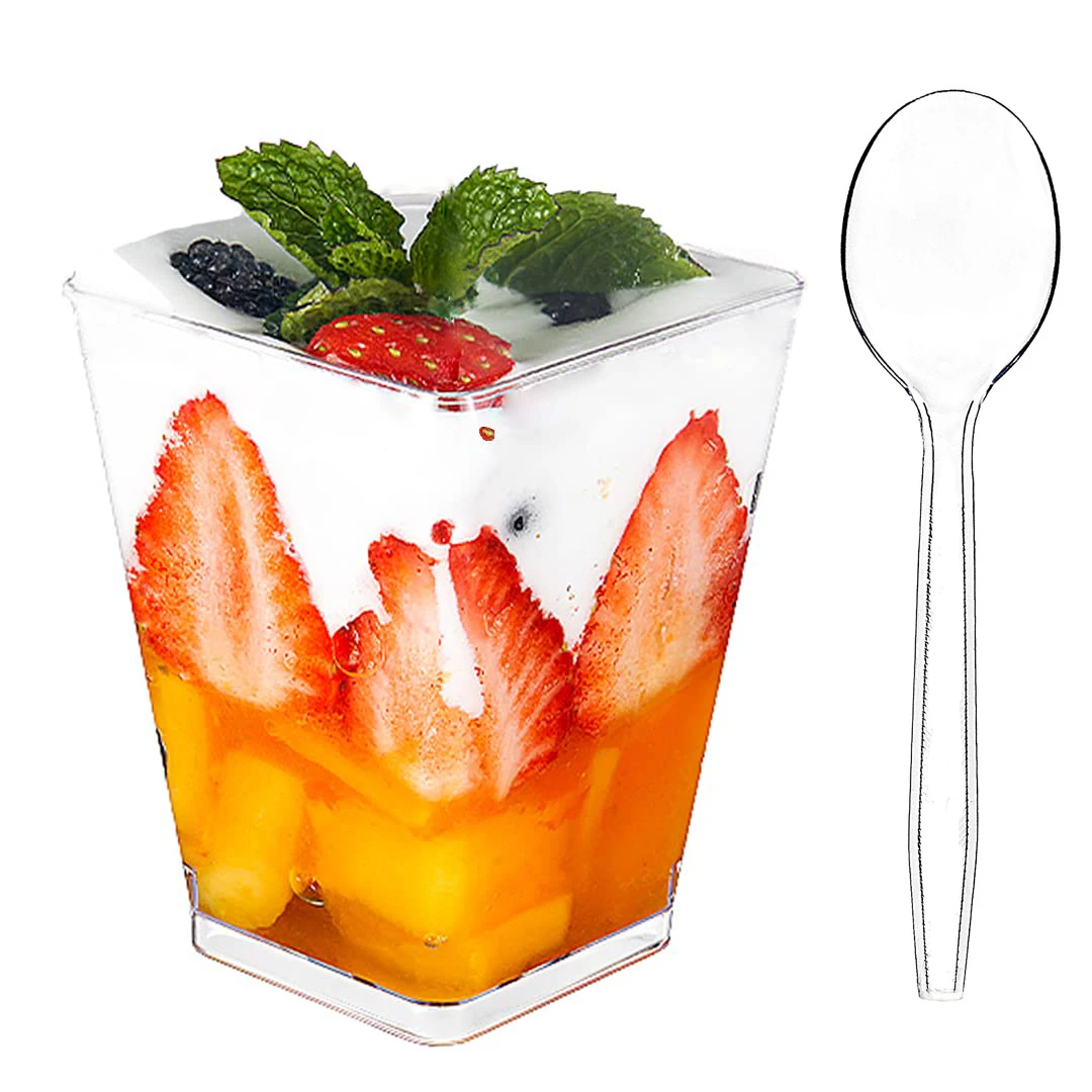 

25pcs Plastic Dessert Cups with Spoons Mini Tumbler Serving Cups Tasting Party Appetizers Parfait Trifle Mousse Pudding Bowls