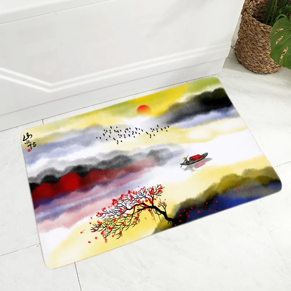 

Slip Hallway Indoor Mat Bathroom Entrance Carpet Flannel Anti Modern Rug Decoration Chinese Ink Bath Mats Parlor Mat Lounge Rug