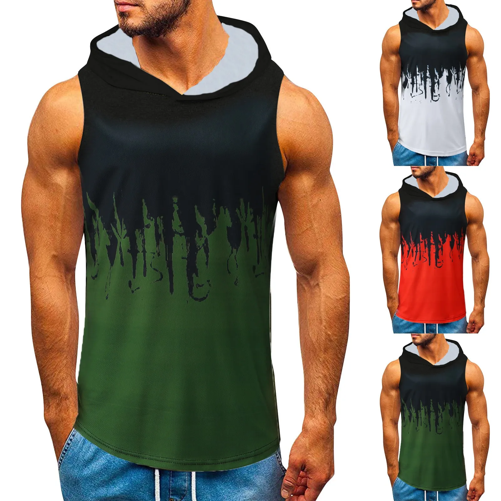 

Men Hoodies Tank Top Sleeveless Muscle Gym Sport Slim Vest Bodybuilding Hooded Hip Hop Streetwear Workout Elastic Men Tank Top