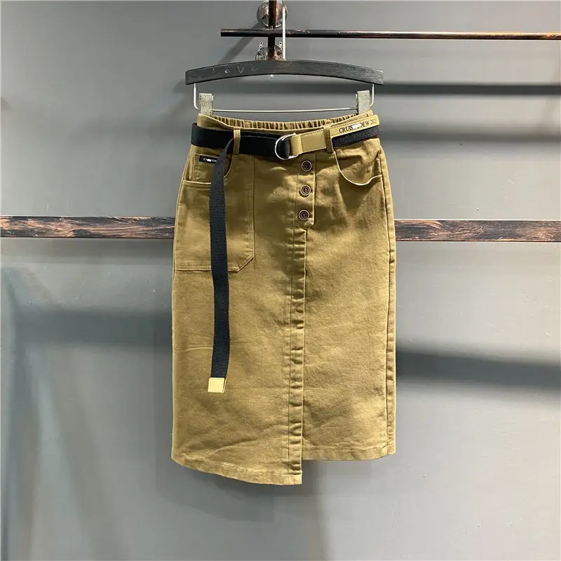 

High waist Casual Mid-length Denim Skirt 2022 Spring Autumn New Korean Irregular Women's Bag hip Skirt Slim A-line skirt Female