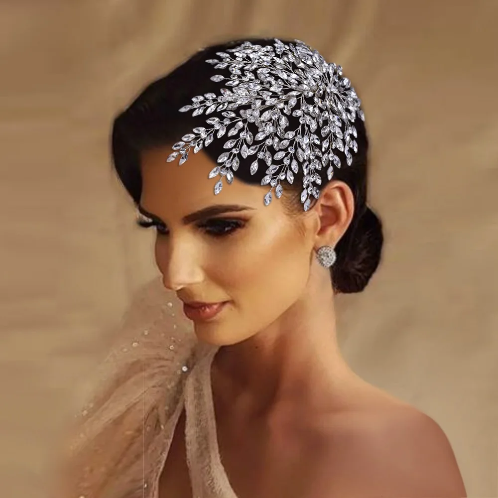 

High Quality Ladies Banquet Stage Dress Up Tiara, Wedding Bridal Pearl Rhinestone Headpiece with Hair Comb
