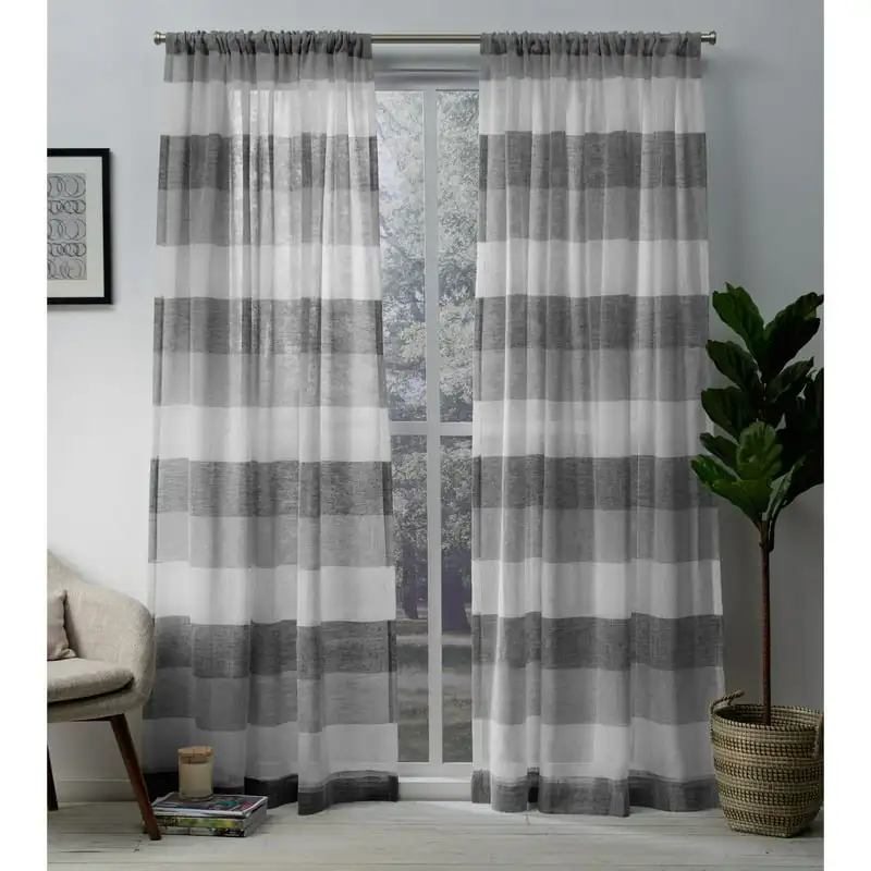 

Bern Stripe Light Filtering Semi-Sheer Rod Pocket Curtain Panel Pair, 54x84, Ash Grey Pink curtains for bedroom Cautains for bed