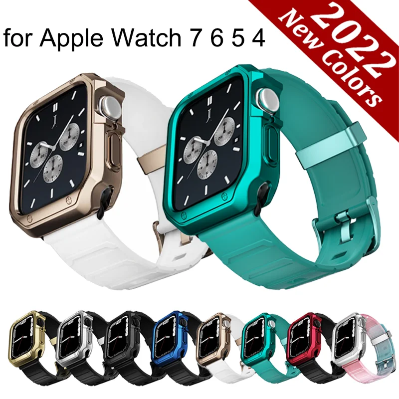 

Luxury Case+Silicone Strap for Apple Watch Band 7 45/44/42/38/41 Soft Sport Protect Cover Bracelet Loop for IWatch 6543 SE Band