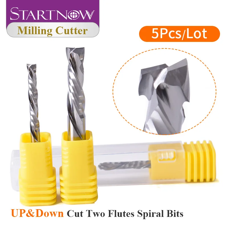 Startnow 5PCS UP & DOWN Cut Milling Cutter Two Flute Spiral Bit Tungsten Steel Solid Carbide End Mill CNC Router Engraving Bits