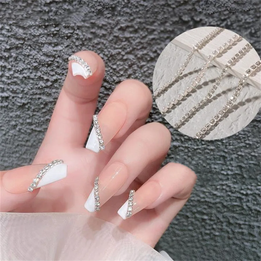 

Jpanese Shiny Crystal AB Claw Rhinestones Chains for DIY Nail Art Design 3D Charm Pearls Silver Metal Chains Luxury Jewelry