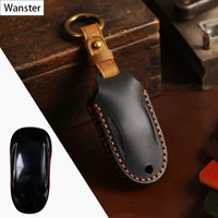 luxury luxury leather car key case fob cover key bag shell for tesla model s model 3 model x model y car keychain accessories