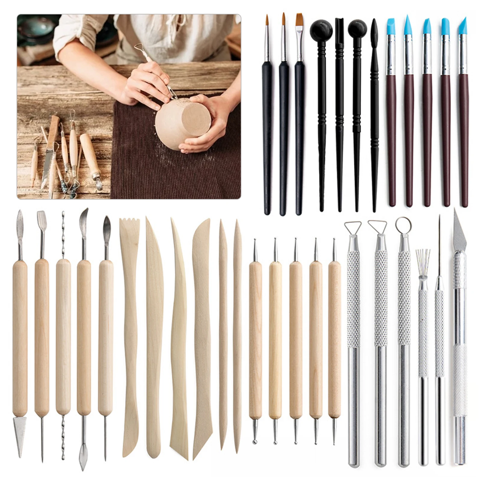 

37 Clay Sculpting Tool Wooden Handle Pottery Carving Tool Kit
