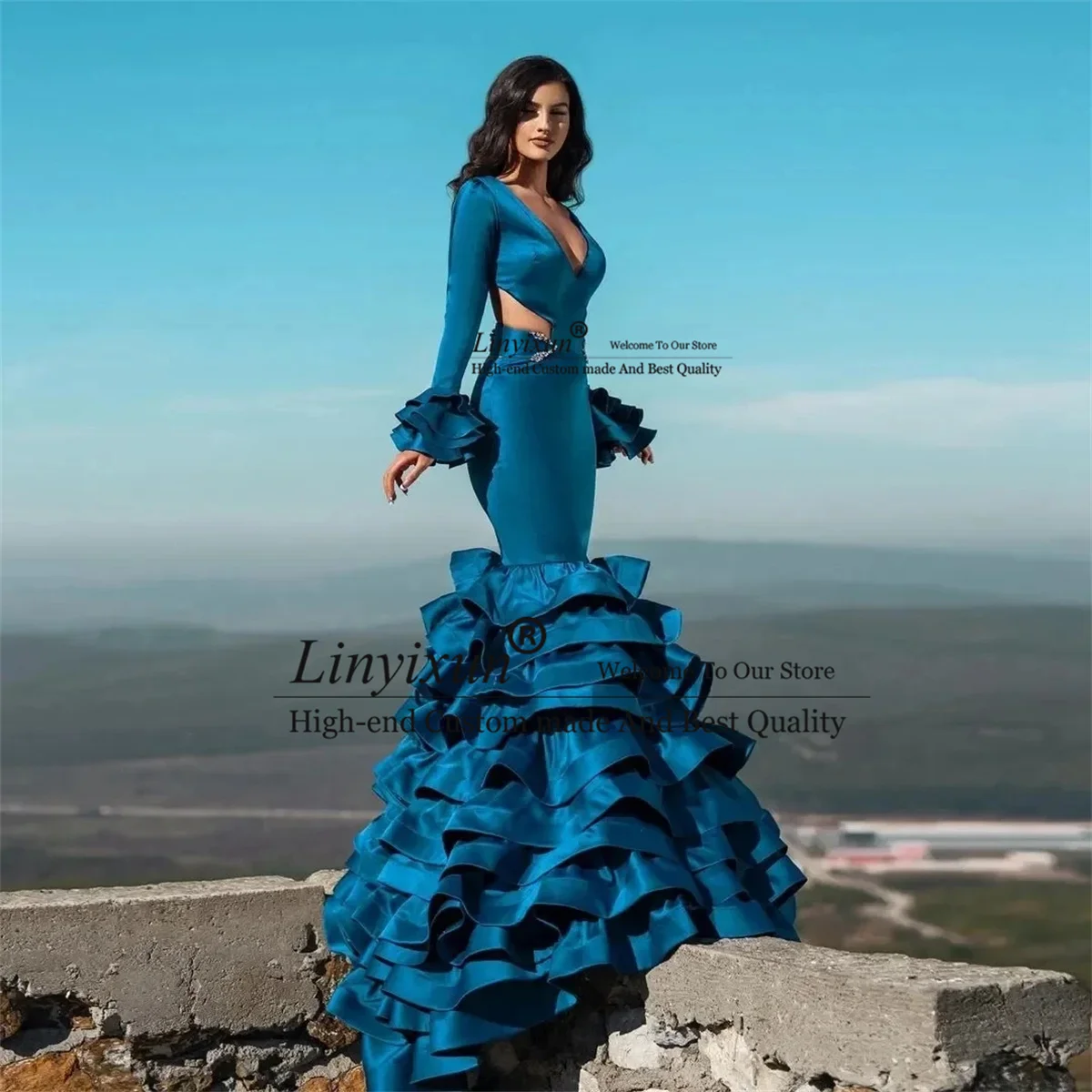 Индивидуальные платья для выпускного вечера русалки с глубоким V-образным