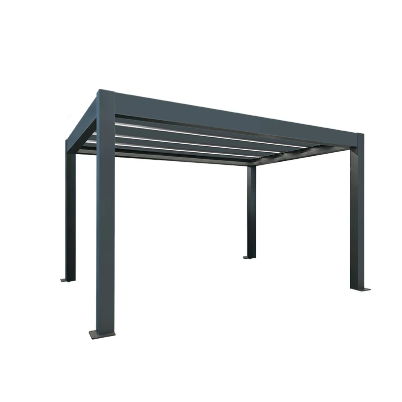 Настраиваемый наружный алюминиевый биоклиматический пергола с моторизованным водонепроницаемым жалюзи на крыше.