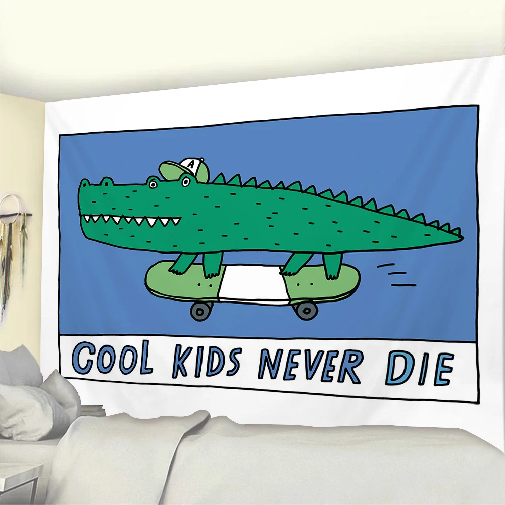 Crocodile Tapestry Wall Hanging Cartoon Cool Kids Never Die Tapestry Blue Curtain Gift Backdrop Ceiling Table Cloth For Bedroom