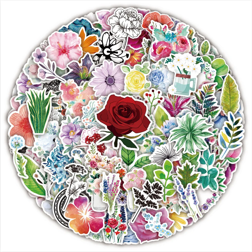 

100Pcs Cartoon Blooming Flower Plant Series Helmet Car Graffiti Motorcycle Decoration Waterproof Sticker Toy Wholesale