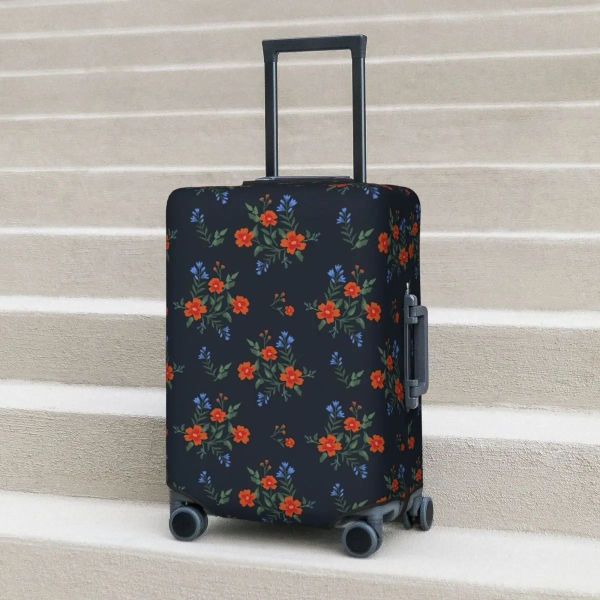 

Ditsy Floral Suitcase Cover Red Flowers Print Strectch Cruise Trip Protector Luggage Case Vacation