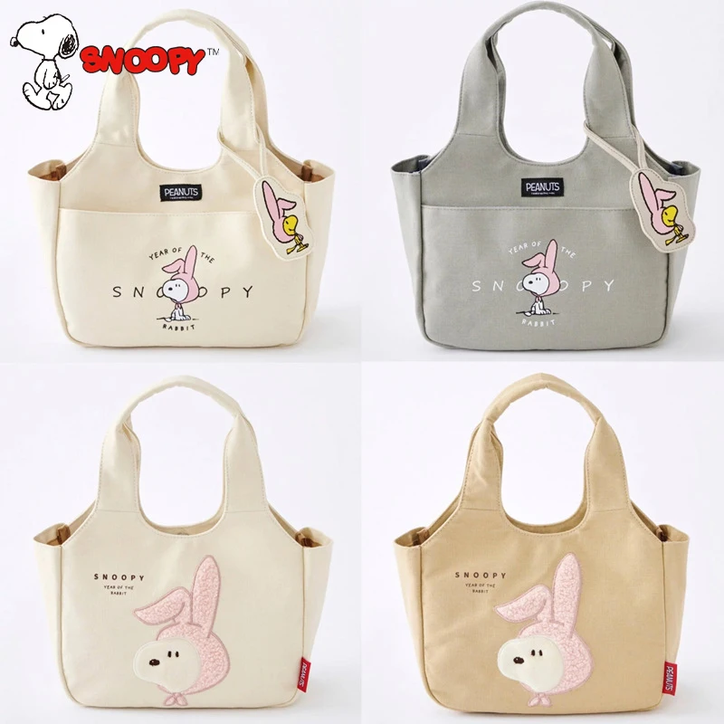 

New Snoopy Single Shoulder Canvas Bag Kawaii Cute Charlie Brown Cartoon Rabbit Handbag Shopping Bento Storage Toys Girls Gifts