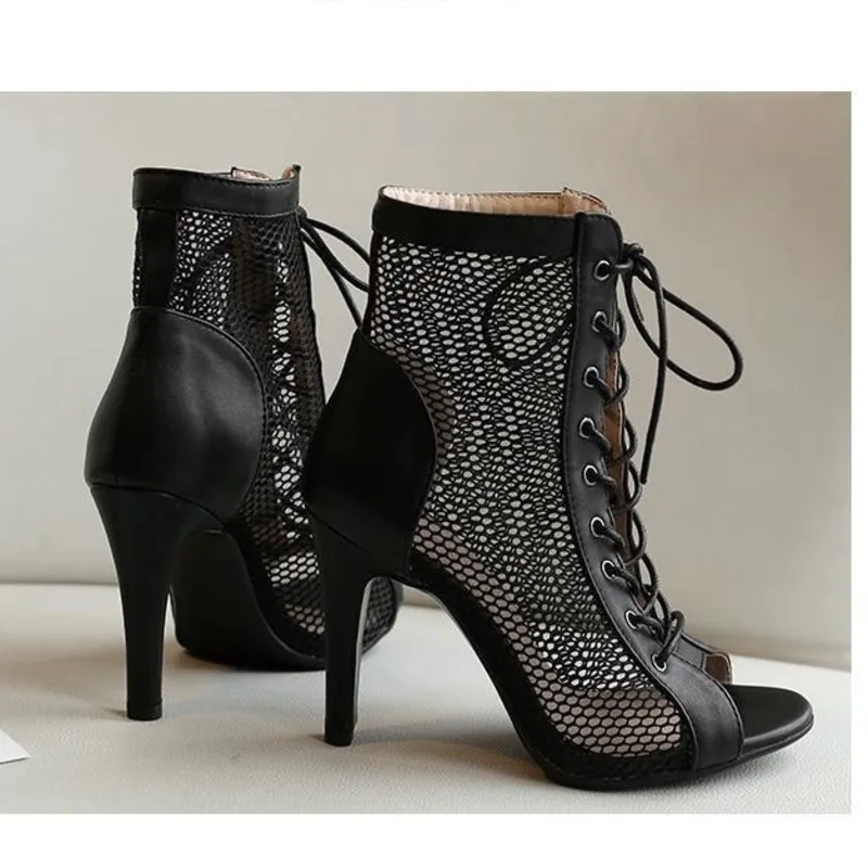 Stilettos Women Dance High Heels Plus Size Shoes Out Large Mesh Boots Fish Mouth Thin For Women's Dancing shoes Ballroom