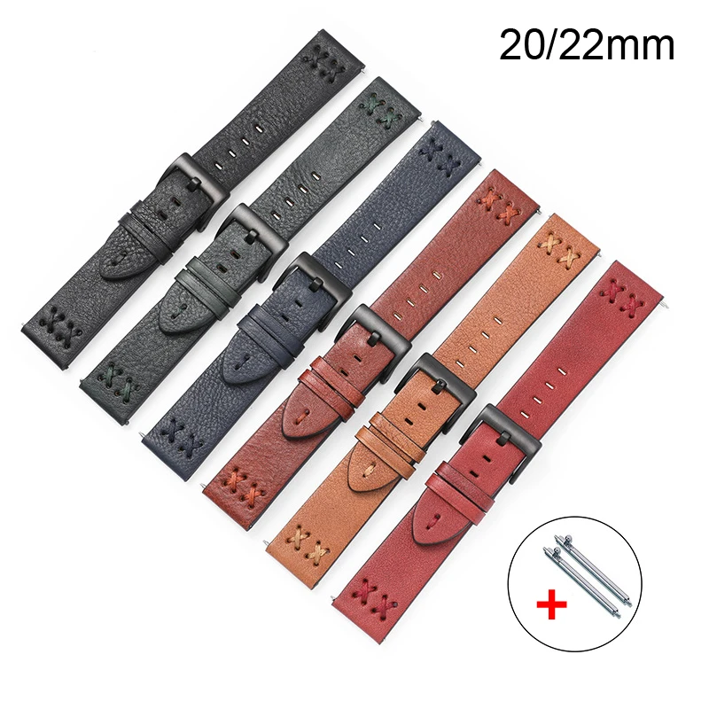 

20mm 22mm Cowhide Watch Band Genuine Leather Strap Quick Release Wrist Bracelet For Samsung Galaxy Watch 4 42mm 46mm Watchbands