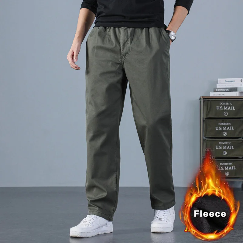

Men’s Winter Pant Thick Warm Cargo Pant Casual Fleece Pocket Fur Trouser Plus Size Brushed Fashion Loose Baggy Joger Worker Male
