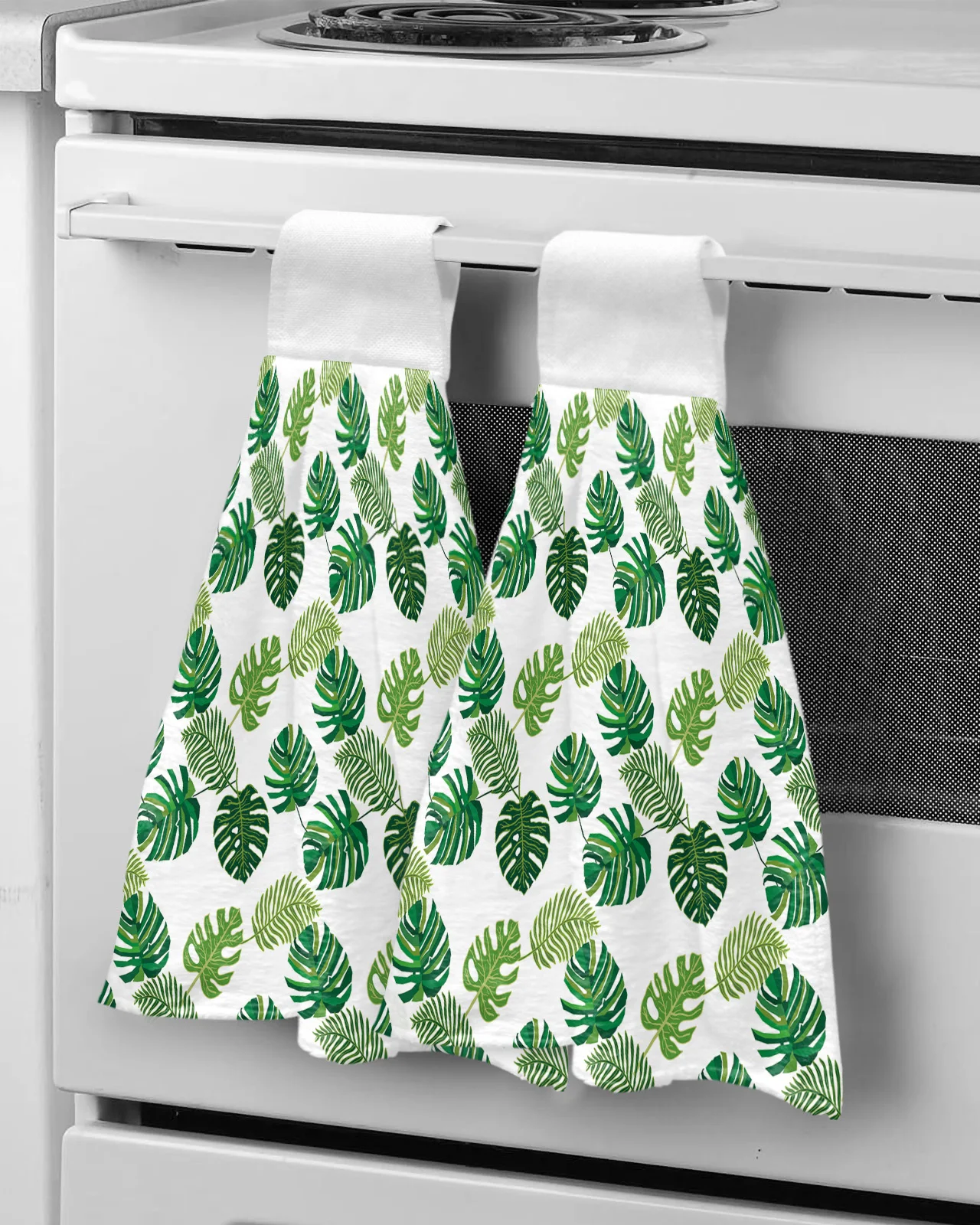 

Tropical Plant Leaves Green White Hand Towel Microfiber Hanging Wipes Cloth Cleaning Towel Bathroom Kitchen Tools Accessories