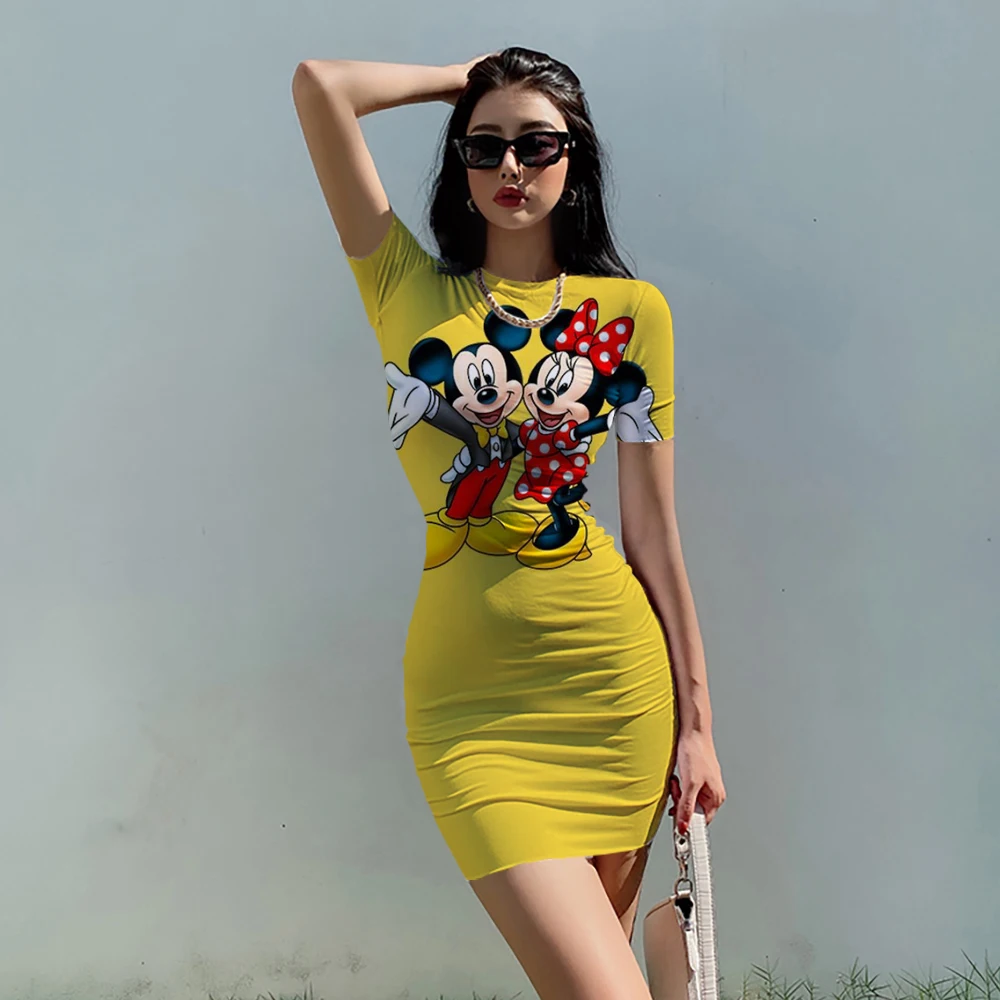 Мини-платье женское летнее Облегающее с коротким рукавом и круглым вырезом |