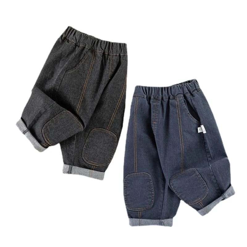

Boys Stretch Jeans 2023 Autumn New Baby Korean Casual Pants Spring Kids Big Patch Cowboy Pants