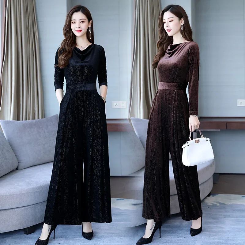 Женский Осенний комбинезон от Lanshan Модный облегающий бархатный золотистого