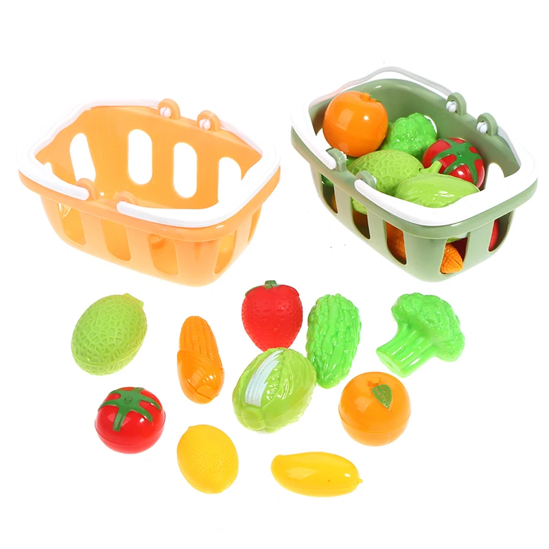 

1PC Dollhouse Plastic Mini Shopping Food Fruit Basket Pretend Play Toys Supermarket Shopping Basket With Vegetables Fruits