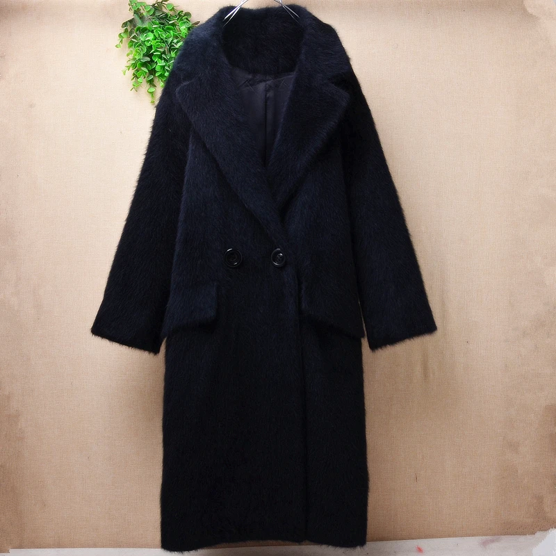 

1.3KG female women winter thick warm mink cashmere knitted long sleeves suit collar loose long sweater cardigan coat sweater top