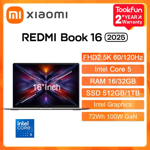 Ноутбук Xiaomi Redmi Book 16 2025, 16", 32/512ГБ, i5-13500H, Integrated graphic, Windows