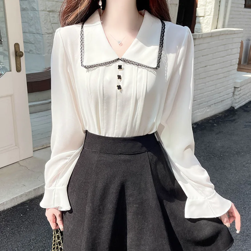 

2022 Spring New Women's Clothing Elegant Temperament Thin Lapel Shirt Ladies Tops Mujer Camisas Mujer