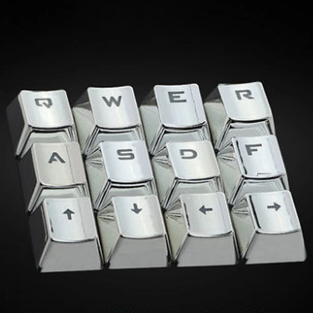 

12 PCS PBT Two-color Mold Mechanical Keyboard Keycap Personalized Transparent Electroplated Metal Texture Key Cap QWER ASDF